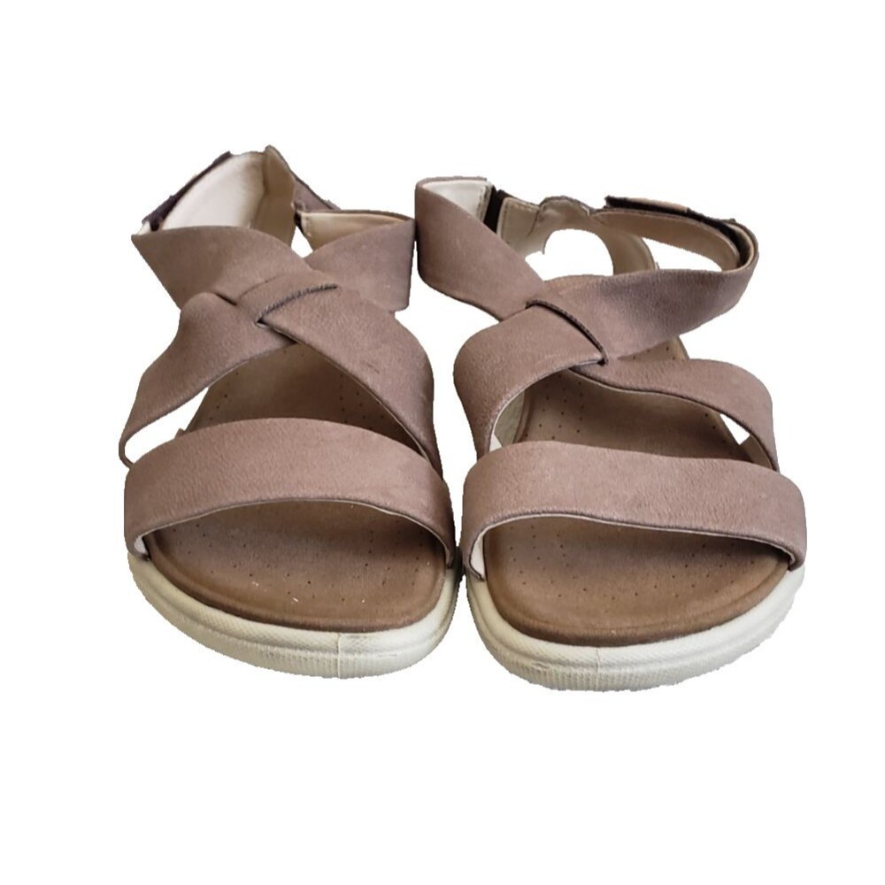 ECCO Sandals Womens Sz 8.5 Damara Casual Cross Strap Slip On Flats Brown Leather